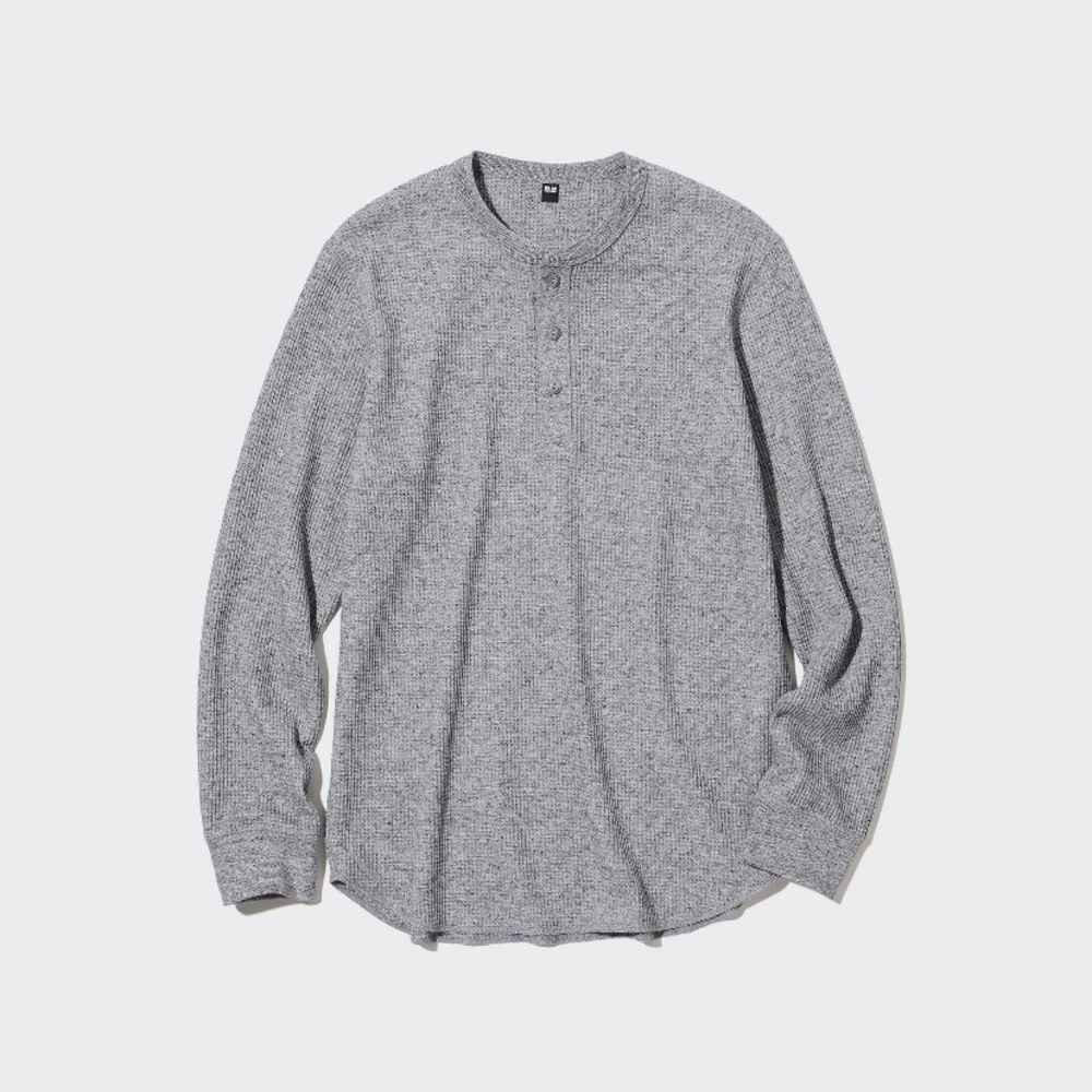 Uniqlo waffle henley long sleeve shirt